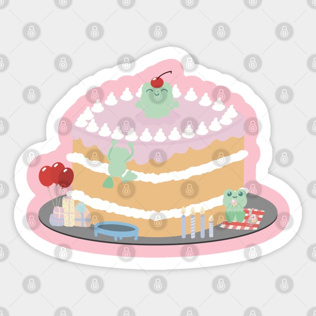 Celebration Cake with Cute Frogs Sticker by Catphonesoup